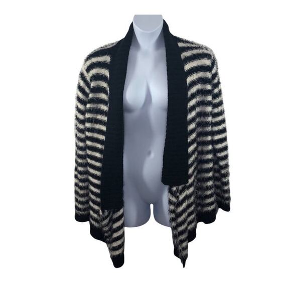 Anthropologie Pleione Striped Eyelash Open-Front Sweater NWT Large - Picture 2 of 16